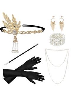 6 PCS 1920s Great Gatsby Accessories Flapper Accessories 1920s Accessories for Women 1920s Feather Flapper Headpieces Necklace Gloves Roaring 20s Accessories for Women