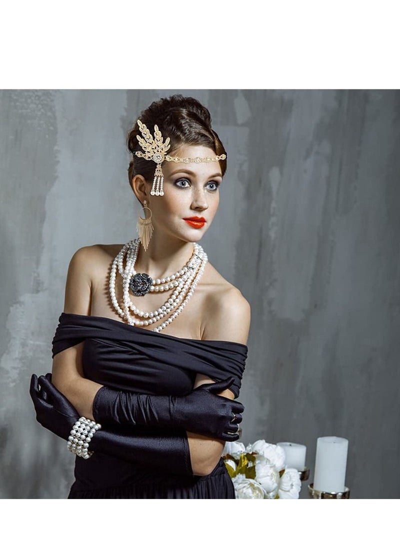 SYOSI - 6 PCS 1920s Great Gatsby Accessories Flapper Accessories 1920s Accessories for Women 1920s Feather Flapper Headpieces Necklace Gloves Roaring 20s Accessories for Women - Image 1