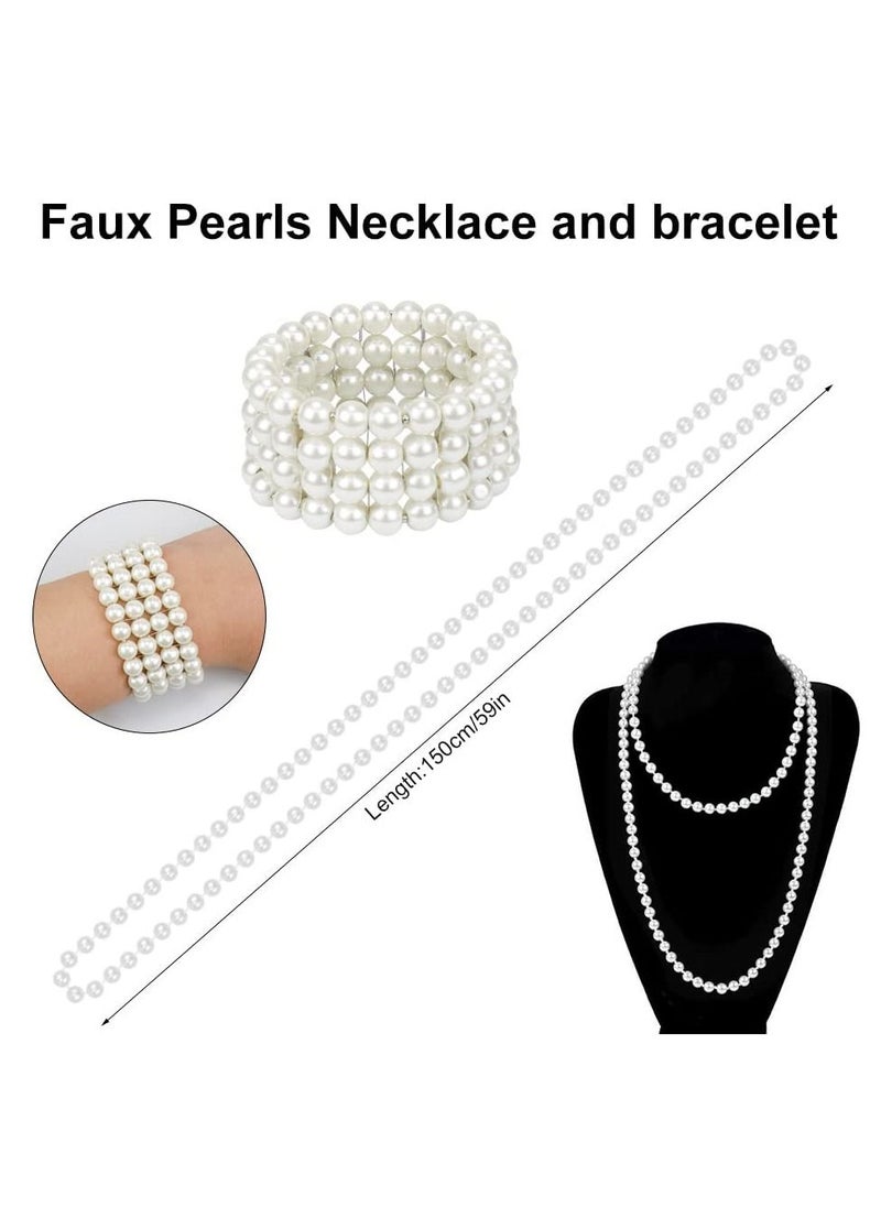SYOSI - 6 PCS 1920s Great Gatsby Accessories Flapper Accessories 1920s Accessories for Women 1920s Feather Flapper Headpieces Necklace Gloves Roaring 20s Accessories for Women - Image 1