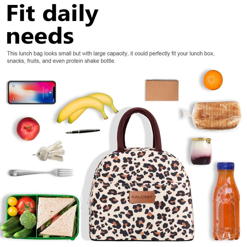 BALORAY Lunch Bag for Women Men Insulated Lunch Box for Adult Reusable Lunch Tote Bag for Work, Picnic or Travel (Beige with leopard) - Image 2