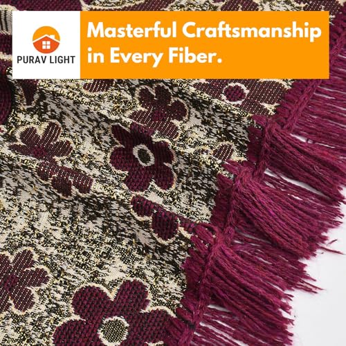 Purav Light Home Decor Cotton Carpets for Living Room 5x7 feet Multi-Use Flower Design Carpet Mats (Wine Colour) - Image 2