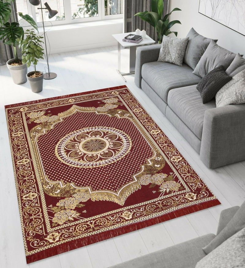 Purav Light Home Decor Cotton Carpets for Living Room 5x7 feet Multi-Use Flower Design Carpet Mats (Wine Colour) - Image 3