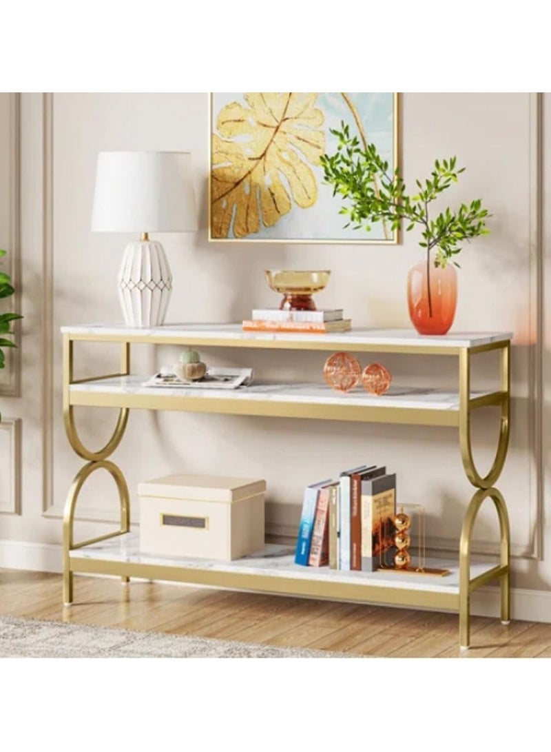 LINGWEI Console Table Entryway Pre Assembled Marble Top Console Table Sofa Table with Golden Frame Modern Hallway Console Table Narrow Console Table For Living Room Furniture - Image 1
