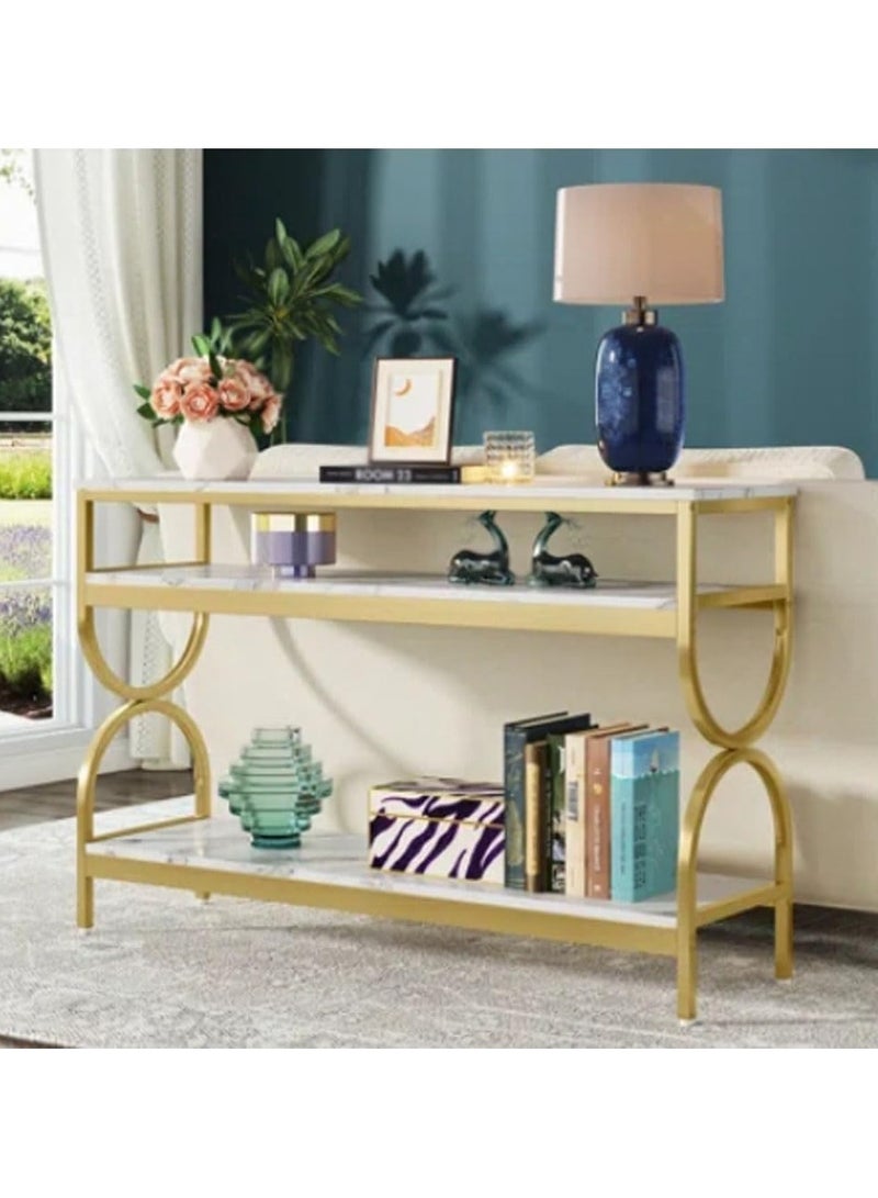 LINGWEI Console Table Entryway Pre Assembled Marble Top Console Table Sofa Table with Golden Frame Modern Hallway Console Table Narrow Console Table For Living Room Furniture - Image 2