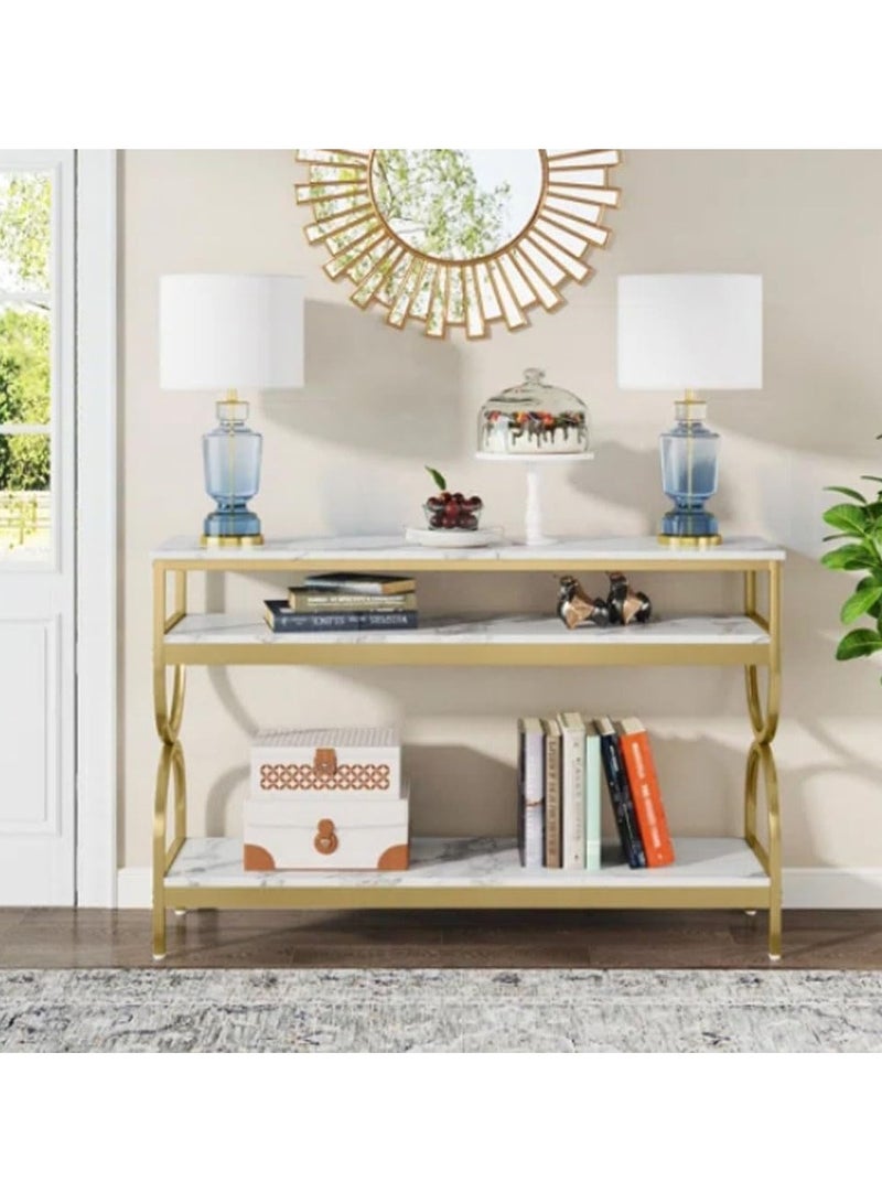 LINGWEI Console Table Entryway Pre Assembled Marble Top Console Table Sofa Table with Golden Frame Modern Hallway Console Table Narrow Console Table For Living Room Furniture - Image 3