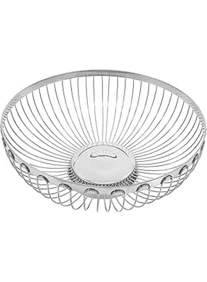 Large 26cm Stainless Steel Hollow Wire Fruit Vegetable Basket Kitchen Countertop Storage Bowl - Image 1