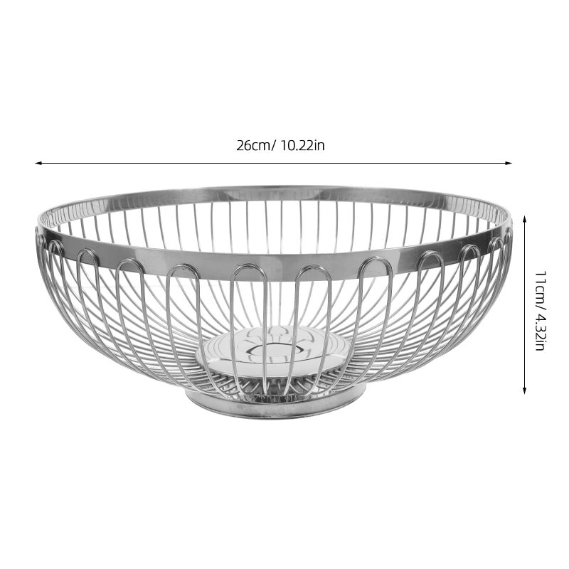 Large 26cm Stainless Steel Hollow Wire Fruit Vegetable Basket Kitchen Countertop Storage Bowl - Image 3