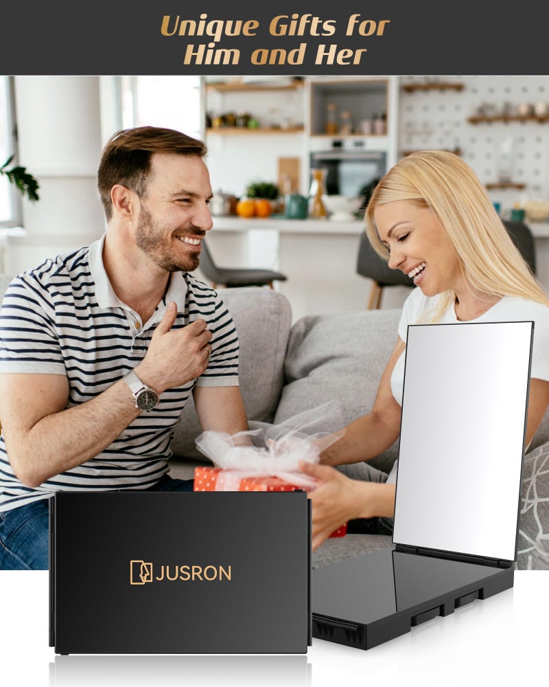 JUSRON 360 Viewing Angle Self Hair Cutting Mirror, Clear Anti-Fog HD Glass (Black Without LED with Accessories) - Image 5