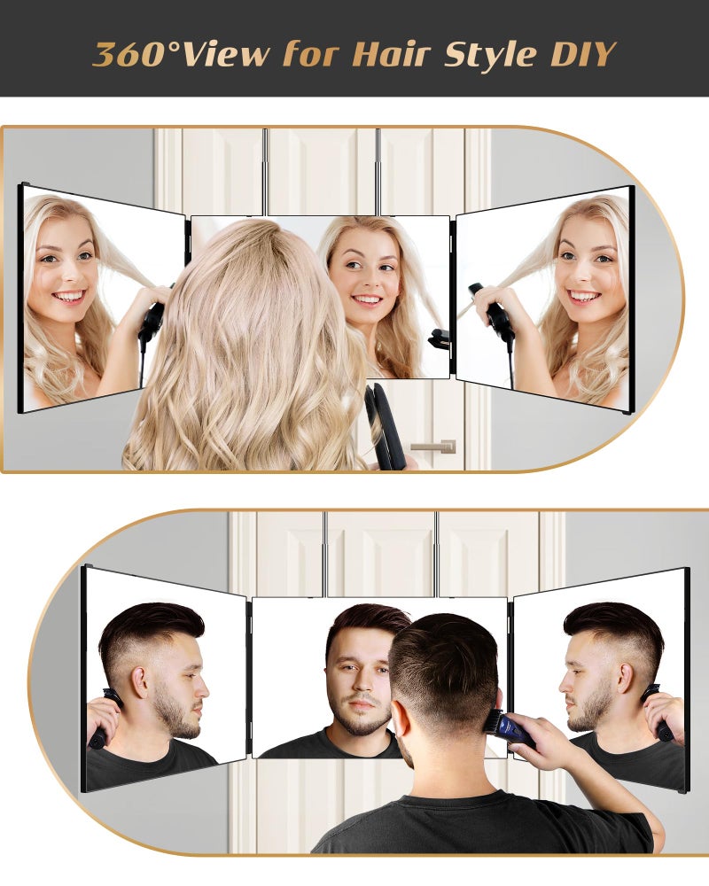 JUSRON 360 Viewing Angle Self Hair Cutting Mirror, Clear Anti-Fog HD Glass (Black Without LED with Accessories) - Image 4
