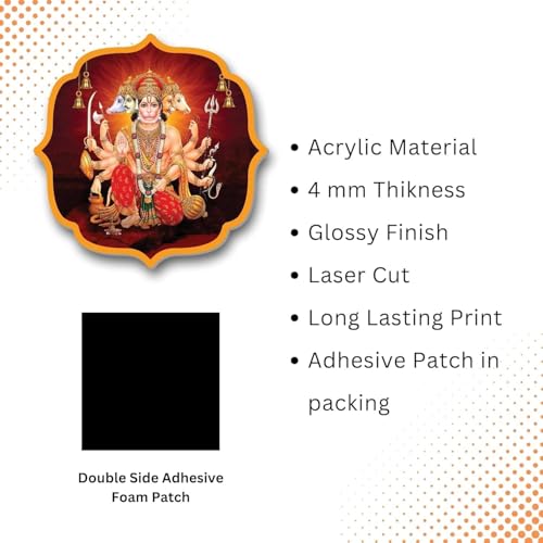 Karigaari Panchmukhi Hanuman Acrylic Wall Frame Door Vastu Dosh Rectification Remedy Of Home, Office And Factory Acrylic Photo Poster with self adhesive tape, 10 cm - Image 4