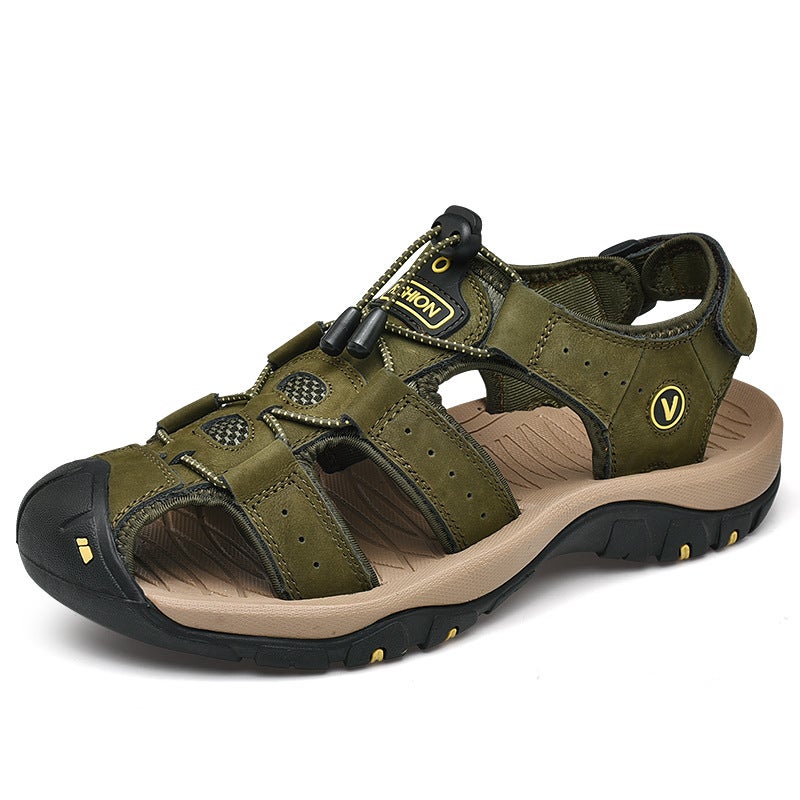 Mens Leather Sandals Large Size Non-Slip Outdoor 7239 army green  - Image 1