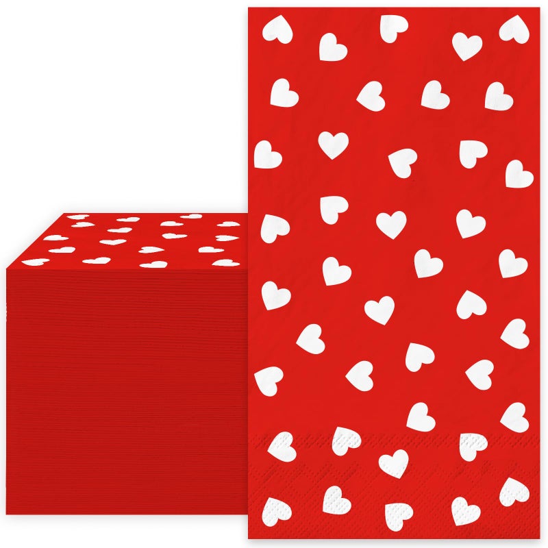 Whaline 100Pcs Valentine's Day Guest Napkins Heart 3 Ply Disposable Paper Napkins Love Heart Dinner Hand Towel Napkins for Holiday Party Table Decor Supplies - Image 1