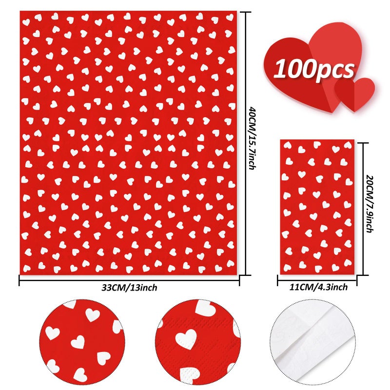 Whaline 100Pcs Valentine's Day Guest Napkins Heart 3 Ply Disposable Paper Napkins Love Heart Dinner Hand Towel Napkins for Holiday Party Table Decor Supplies - Image 2
