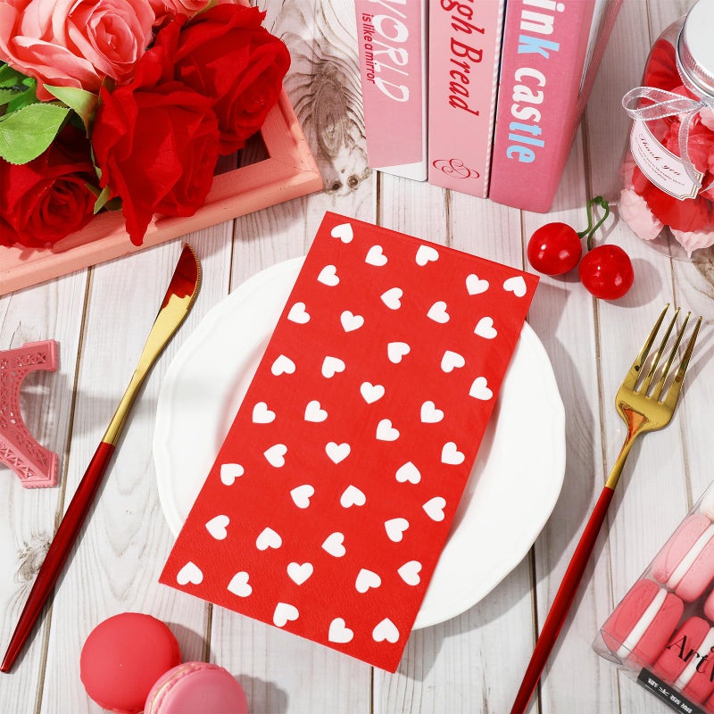 Whaline 100Pcs Valentine's Day Guest Napkins Heart 3 Ply Disposable Paper Napkins Love Heart Dinner Hand Towel Napkins for Holiday Party Table Decor Supplies - Image 3