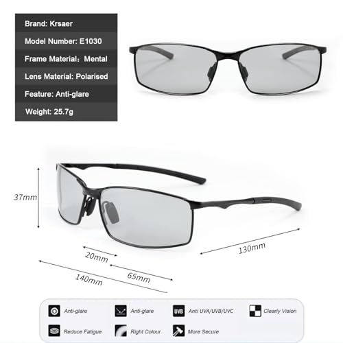 Karsaer Men's Polarised Sunglasses Lightweight Driving Cycling Photochromic Glasses for Men Stylish E1030 - Image 4
