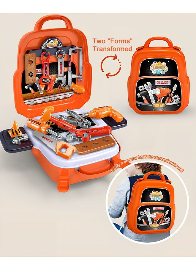 Quivlox Kids Tool Set,22Pcs Kids Tool Backpack Set, 2-in-1 Convertible Workbench & Storage Bag, Includes Wrench, Drill & Saw, Educational Construction Toys for Toddlers 3-6, Building Kits for Motor Skills Development - Image 4