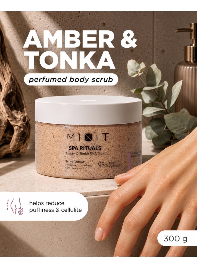 MIXIT Spa Rituals Amber & Tonka Smoothing Body Scrub, Exfoliating Sea Salt & Sugar Scrub, 300g - Image 2