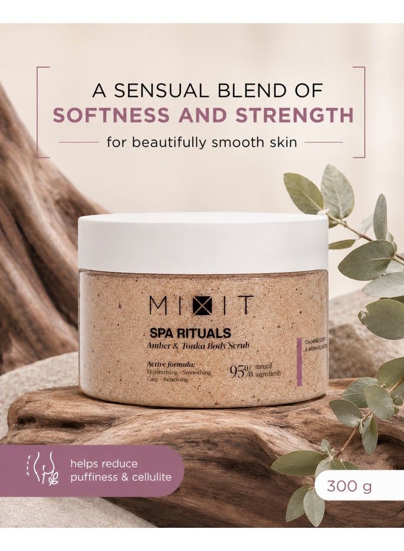 MIXIT Spa Rituals Amber & Tonka Smoothing Body Scrub, Exfoliating Sea Salt & Sugar Scrub, 300g - Image 5