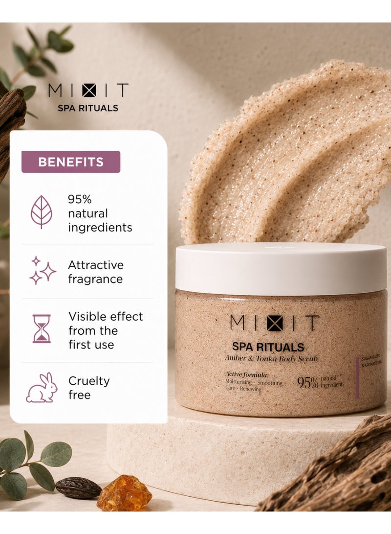 MIXIT Spa Rituals Amber & Tonka Smoothing Body Scrub, Exfoliating Sea Salt & Sugar Scrub, 300g - Image 4