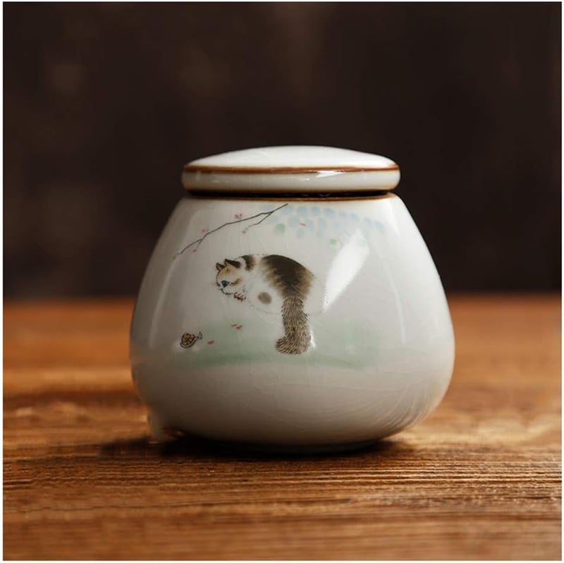 Mini Pet Cremation Urns for, Memorial Hall Pet Urns Ashes,Hand-Made Ceramic Sealed Jars,Cat and Dog Small Pet Souvenirs,Display at Home （8.5cm*7.5cm） (Color : 1) (3) - Image 1