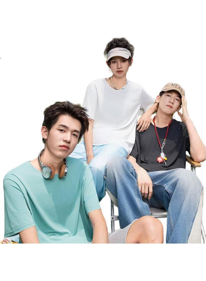 GENIOLAMODE Ice Silk T-Shirt Men Summer Cool Breathable Quick-Drying Sweat-Absorbing Fashion Trend Short Sleeve Men'S T-Shirt Light Grey 2Xl - Image 3