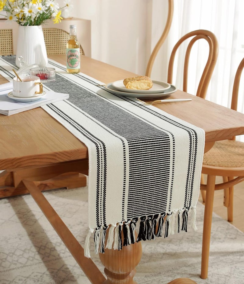 STONEMUNK Cotton Table Runner 13'' x 72'' Eco-Friendly Hand-Made Cotton Runner for Parties, Dining Table, Wedding, Boho Runner - (Black - T.R (New H)) - Image 5
