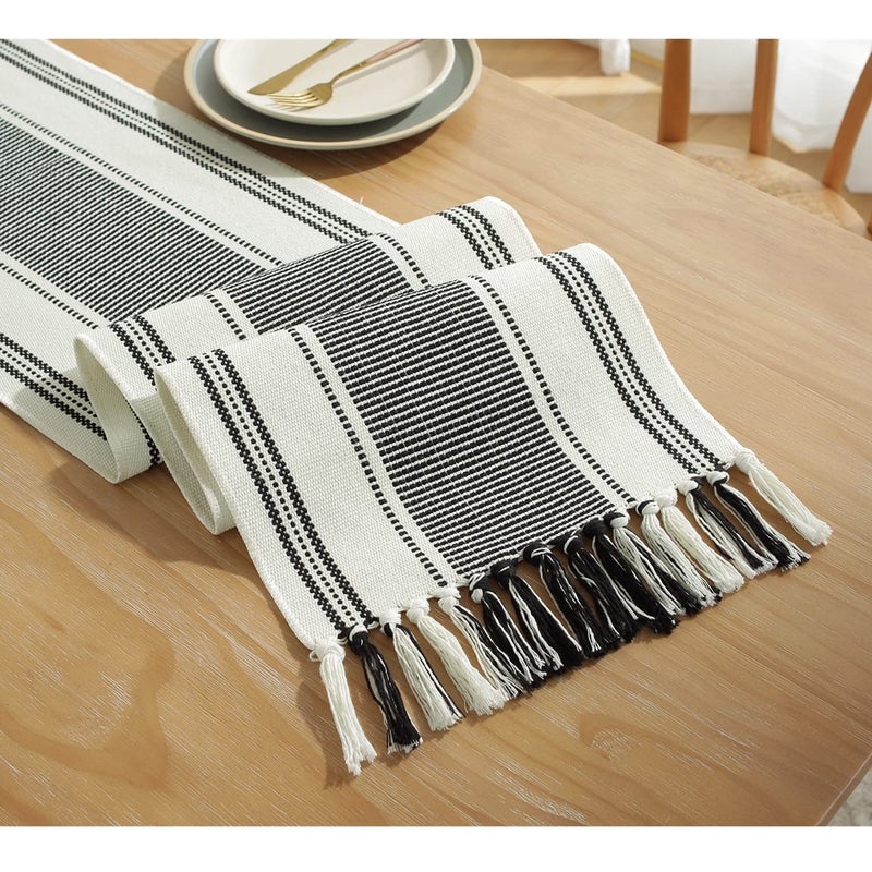 STONEMUNK Cotton Table Runner 13'' x 72'' Eco-Friendly Hand-Made Cotton Runner for Parties, Dining Table, Wedding, Boho Runner - (Black - T.R (New H)) - Image 2