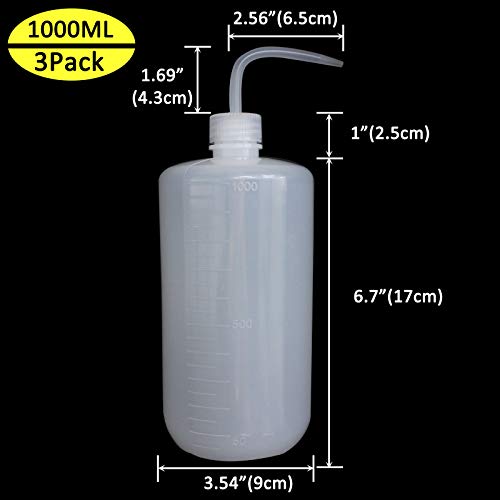 Belinlen 3Pcs 1000ml(33oz) Plastic Safety Lab Wash Bottle, Plastic Squeeze Bottle with Scale Labels and Narrow Mouth, Watering Bottles for Chemistry, Industry, Lab & Gardening(LDPE) - Image 3