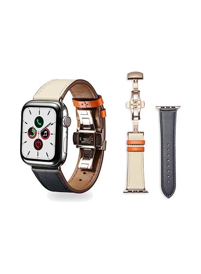 إيف سوار بديل من الجلد الطبيعي لساعة أبل سلسلة 5/4/3/2/1 نيلي / كريمي