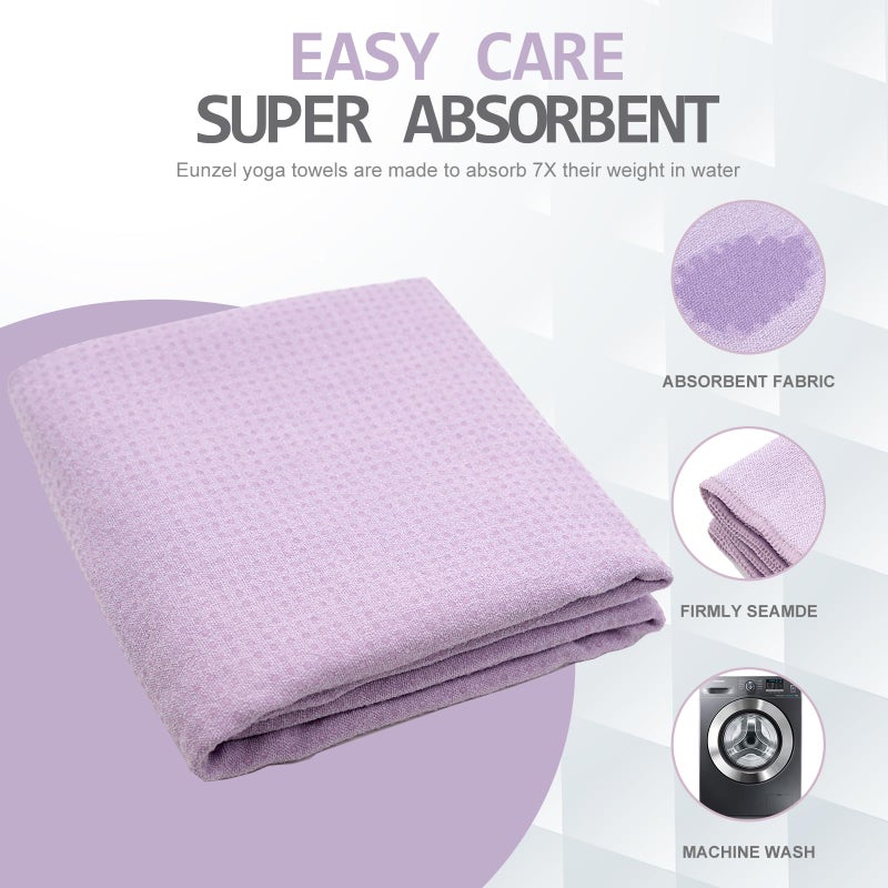 Eunzel 2 Pack Hot Yoga Towel with Grip Dot, Non Slip Yoga Mat Towe Sweat Absorbent Towel for Hot Yoga,Bikram, Pilates and Fitness 72" x 24", Taro Purple/Pink - Image 5