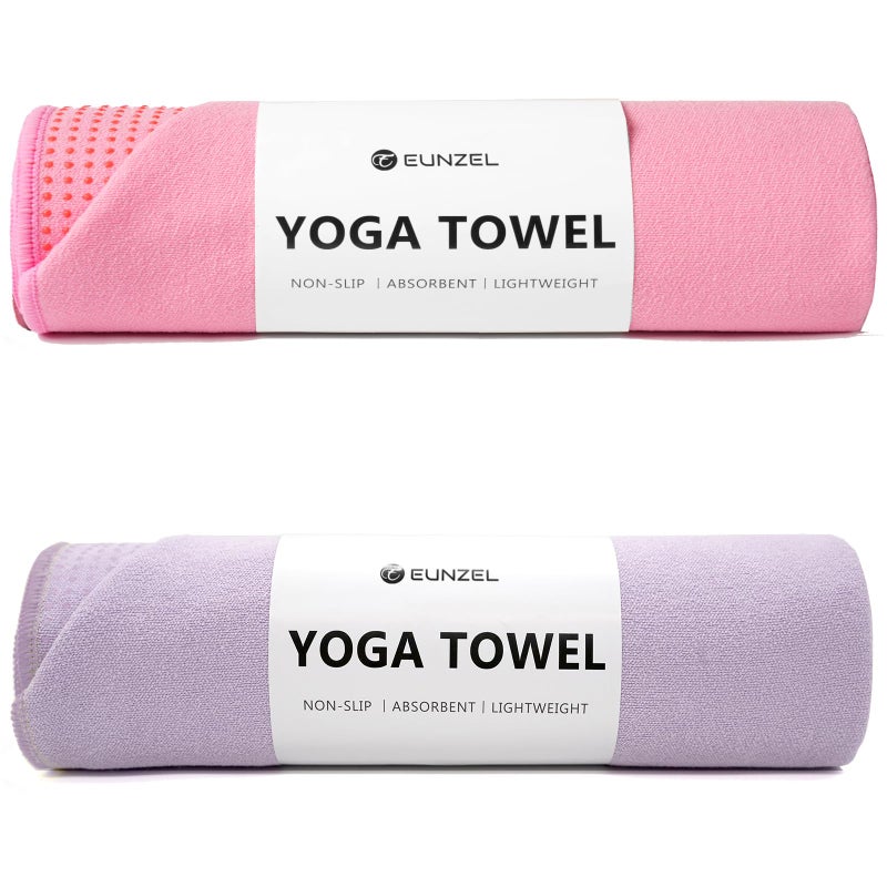 Eunzel 2 Pack Hot Yoga Towel with Grip Dot, Non Slip Yoga Mat Towe Sweat Absorbent Towel for Hot Yoga,Bikram, Pilates and Fitness 72" x 24", Taro Purple/Pink - Image 1