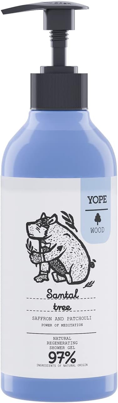 YOPE Natural Shower Gel Saffron Patchoula Cardamon Extract Folic Acid Panthenol Allantoin Moisturising 97 Natural Ingredients Santal Tree 400ml