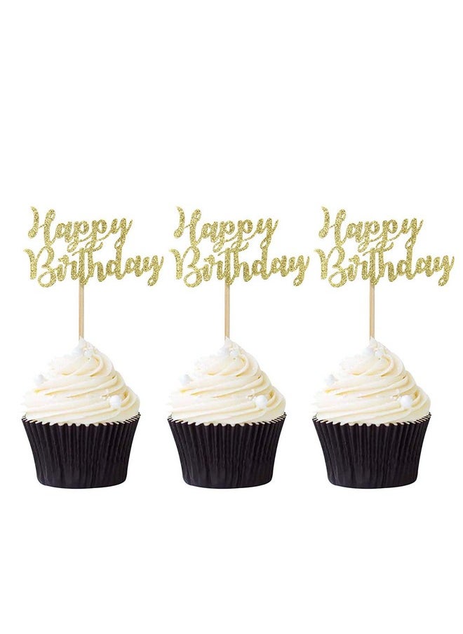 Confetti - Confetti! 20 Pcs Glitter Happy Birthday Cupcake Toppers Cake Picks for Party Decoration Supplies in Gold Glitter - Image 1