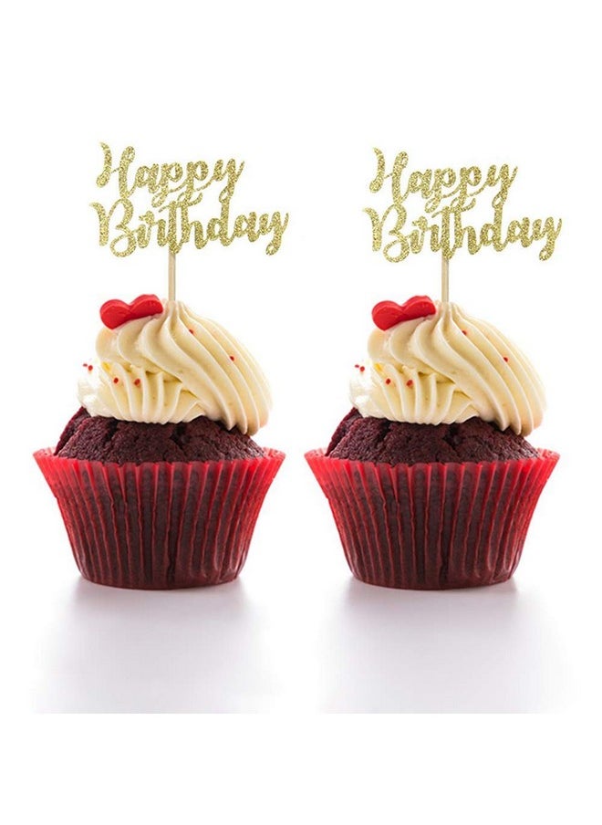 Confetti - Confetti! 20 Pcs Glitter Happy Birthday Cupcake Toppers Cake Picks for Party Decoration Supplies in Gold Glitter - Image 1