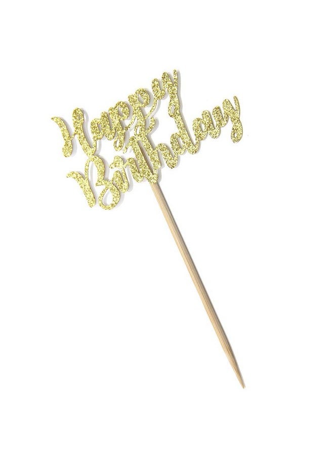 Confetti - Confetti! 20 Pcs Glitter Happy Birthday Cupcake Toppers Cake Picks for Party Decoration Supplies in Gold Glitter - Image 1