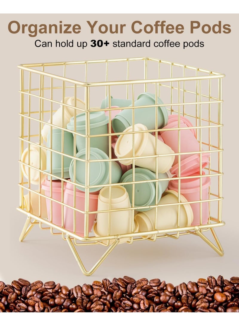 SYOSI K-Cup Holder Organizer, Large Capacity Metal Coffee Pod Storage Basket for K-Cup Pods, Rustproof Countertop Organizer for Kitchen Counter, Office Desktop, and Coffee Bar Accessories (Gold) - Image 4