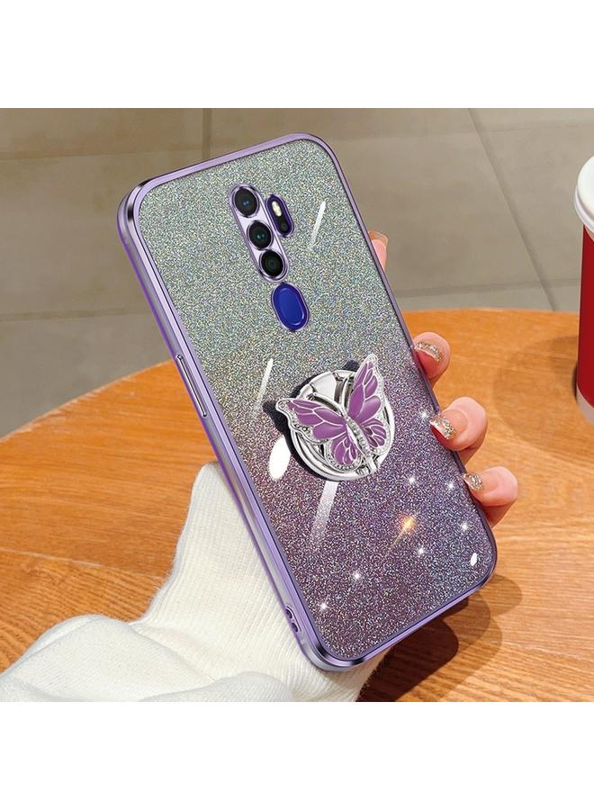S-TOP Case For OPPO A11x / A9 2020 Plated Gradient Glitter Butterfly Holder TPU Phone Case - Image 1