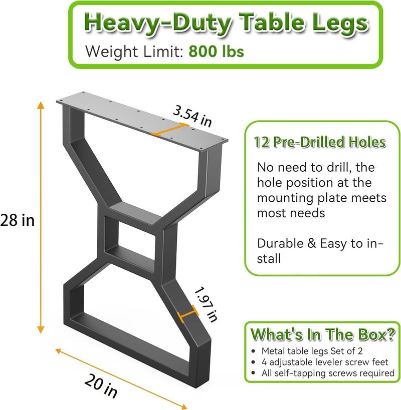 Reyox Reyox Metal Table Legs Heavy Duty Desk Legs for Table 28 inch 20 inch Black Hollow XShaped Metal Legs for Dining Table Office Table Console Table 1 Set of 2 pcs - Image 5