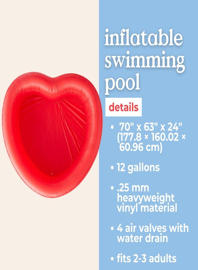 Ban.do Red Heart-Shaped Inflatable Swimming Pool, Large Blow Up Pool Fits 2-3 Adults, Red Heart - Image 3