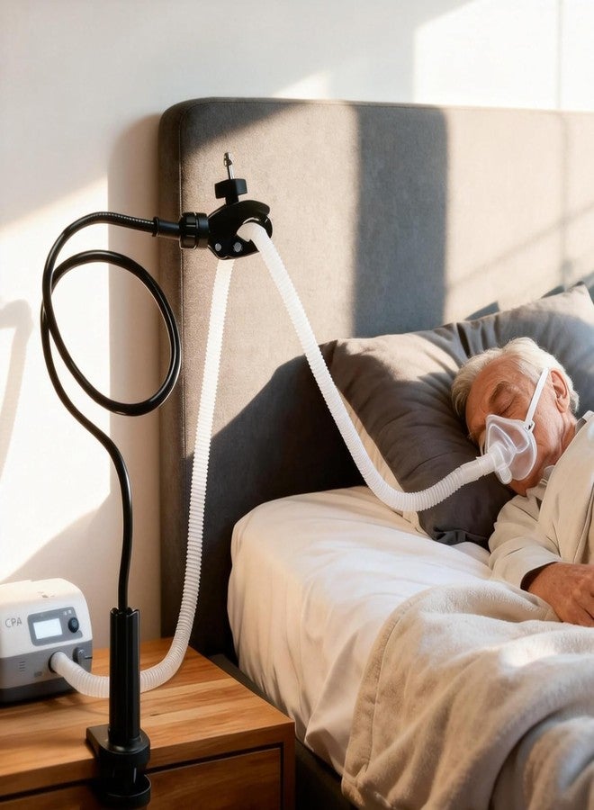 YCQDDA CPAP Hose Holder for Bed – Adjustable 360° Swivel Hose Hanger, Prevents Kinking & Blockage, No-Drill Bedside Hose Support for Easier Sleep, Compatible with All CPAP Tubing - Image 1