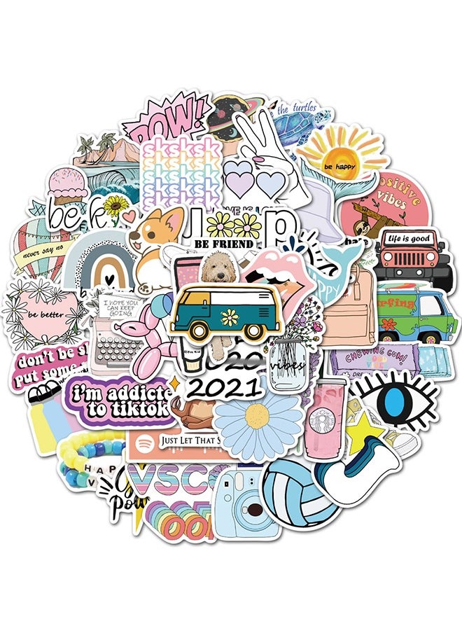 HS Stickers For Hydro Flask, 50PCS Lovely Aesthetic Vinyl Stickers For Water Bottles, Trendy Waterproof Laptop Stickers, Skateboard Stickers For Kids Women, Teen Girl Gifts, Girl Stuff  - Image 1