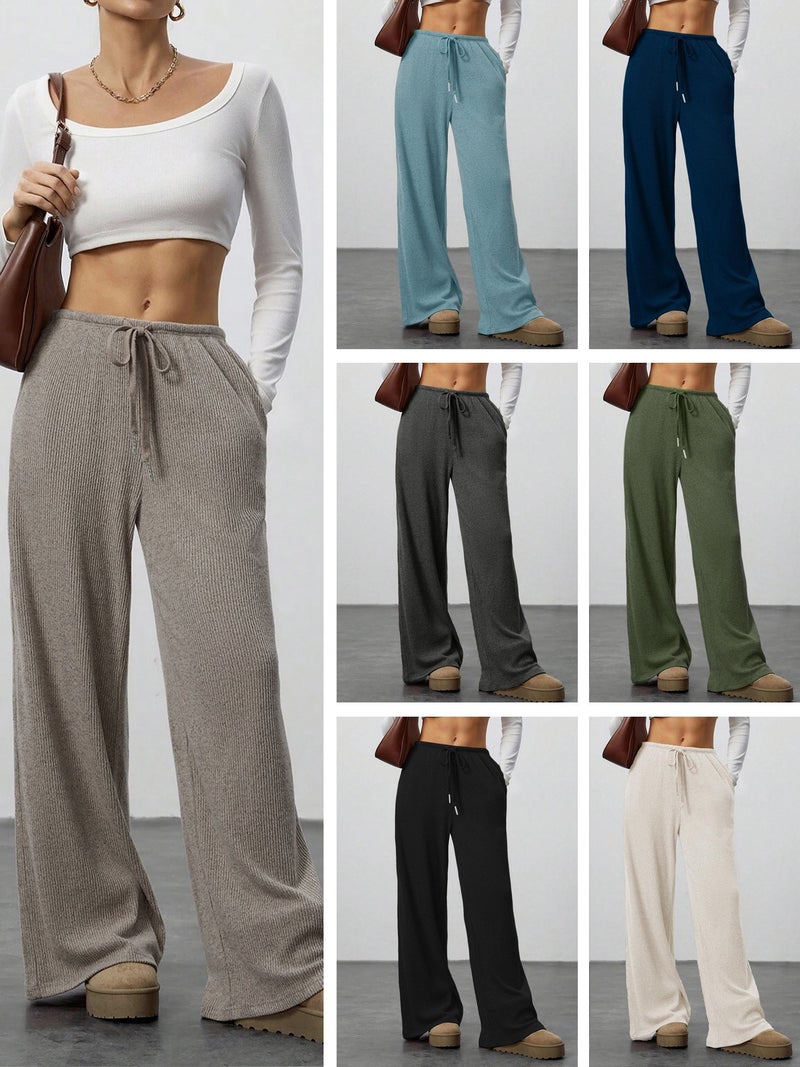 Women's Casual Wide Leg Pants with Drawstring for Spring Summer - Image 1