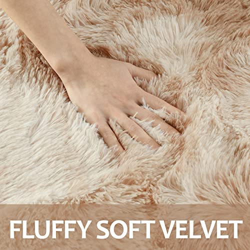 Hutha 5x8 Large Area Rugs for Living Room, Super Soft Fluffy Modern Bedroom Rug, Tie-Dyed Beige Indoor Shag Fuzzy Carpets for Girls Kids Nursery Room Home Decor - Image 4