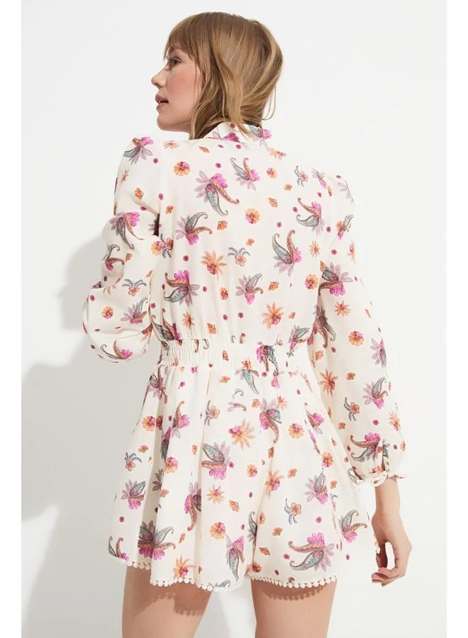 JUNE June Lace Detailed Patterned Jumpsuit Red