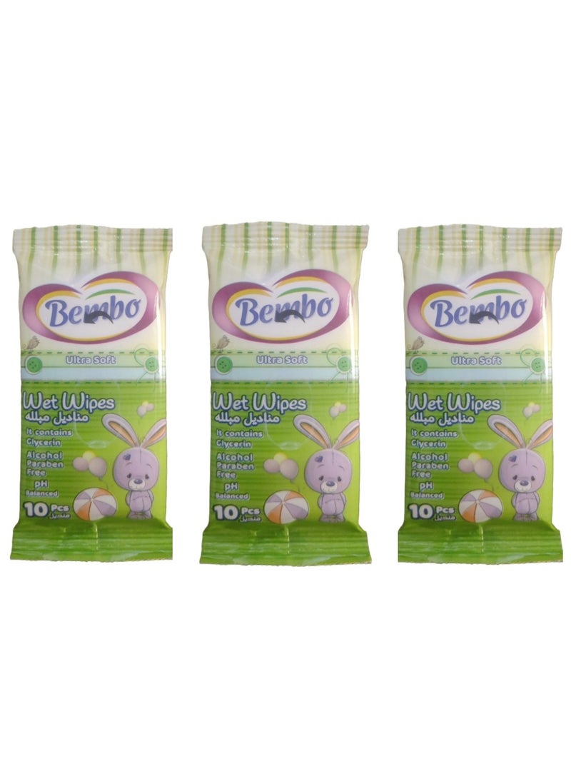 Bembo Three Pieces of Bembo Wet Pocket Wipes 3*10 Pieces