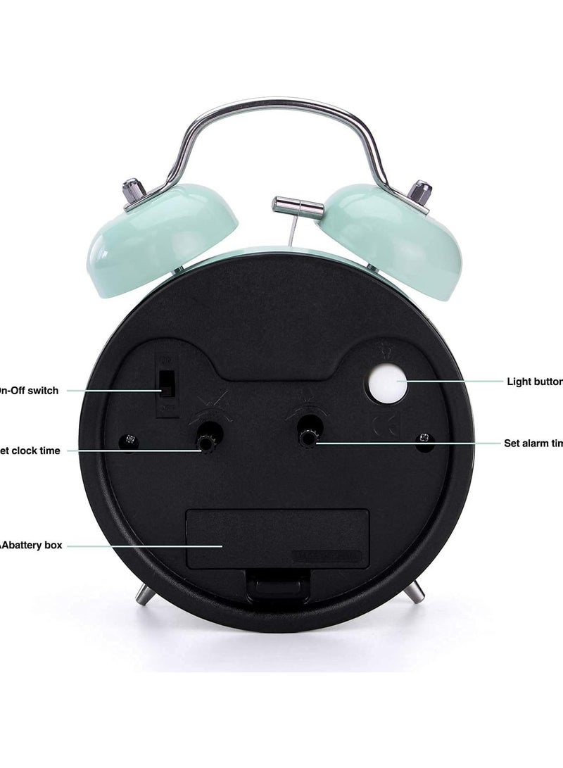 ساعة منبه كلاسيكية بجرس مزدوج مقاس 4 انش 4 حركة كوارتز صامتة بدون تكتكة ميكانيكية انالوج للاستيقاظ الصباحي - Image 2