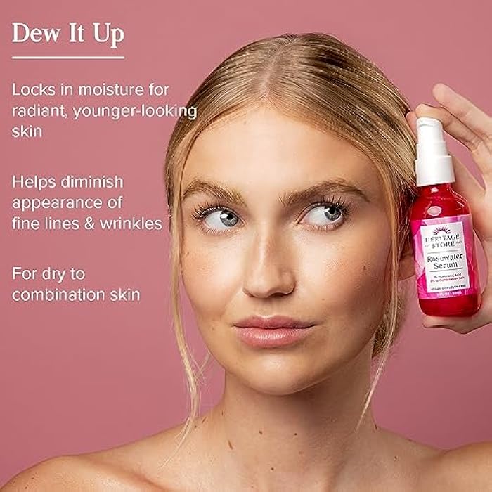 HERITAGE STORE Rosewater Facial Serum, 1% Hyaluronic Acid - Deep Hydration for Dry/Combination Skin Care - Minimizes Look of Fine Lines and Wrinkles, Adds a Natural Glow - Hypoallergenic, Vegan, 2oz - Image 2