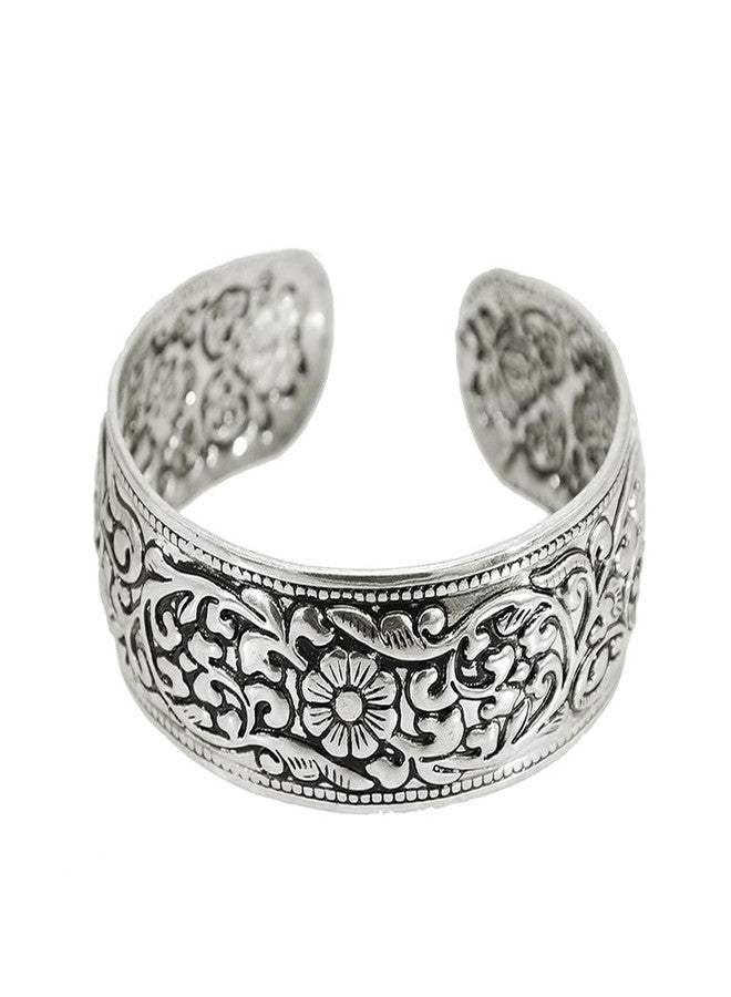 OIDIMS Vintage Carved Flower Cuff Bracelet for Women Fashion Open Upper Arm Wrist Band Stackable Wide Bangle Wristbands Adjustable Armlet Armband Bicep Bracelet Personalized Ethnic Statement Jewelry - Image 1