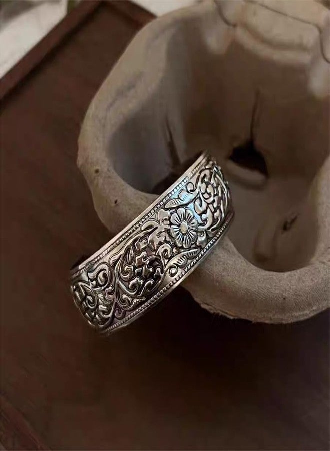 OIDIMS Vintage Carved Flower Cuff Bracelet for Women Fashion Open Upper Arm Wrist Band Stackable Wide Bangle Wristbands Adjustable Armlet Armband Bicep Bracelet Personalized Ethnic Statement Jewelry - Image 4