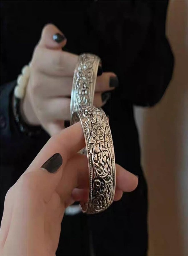 OIDIMS Vintage Carved Flower Cuff Bracelet for Women Fashion Open Upper Arm Wrist Band Stackable Wide Bangle Wristbands Adjustable Armlet Armband Bicep Bracelet Personalized Ethnic Statement Jewelry - Image 5
